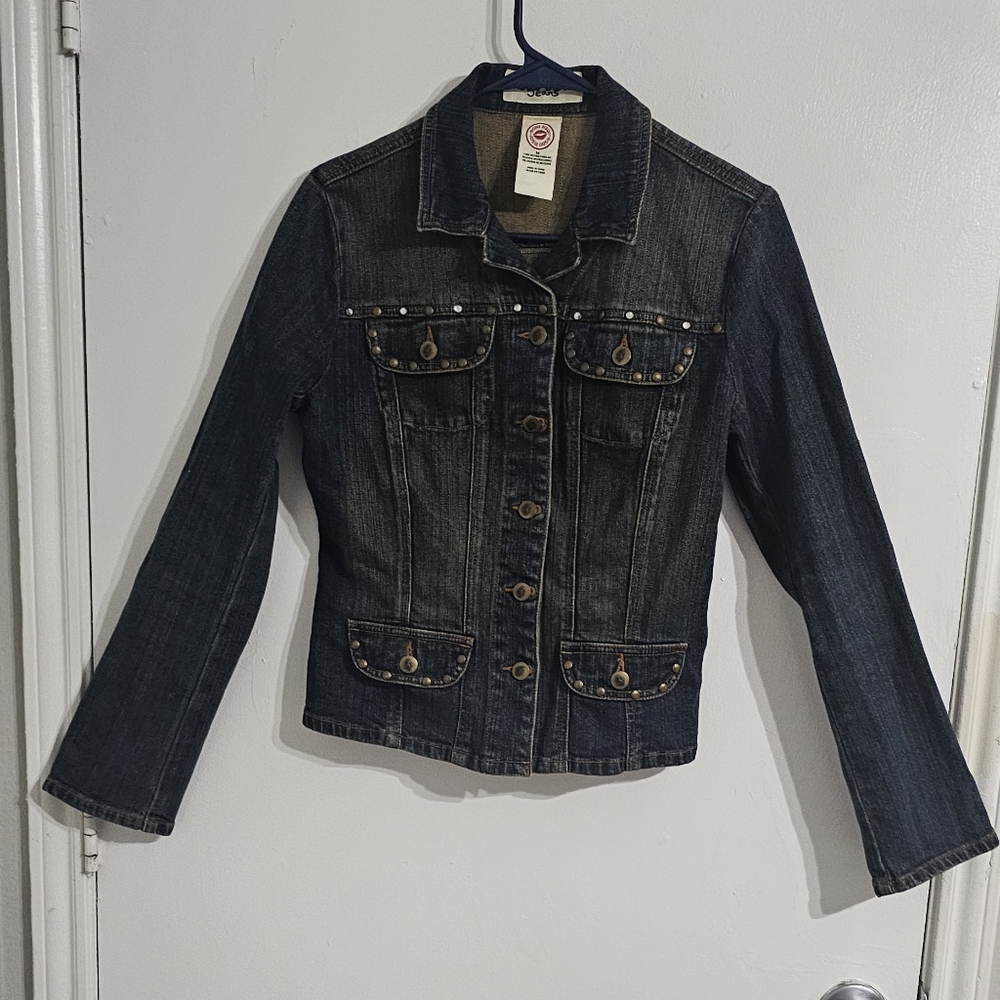 Bisou Bisou Womens‎ Studded Denim Jacket Medium Rhinestone